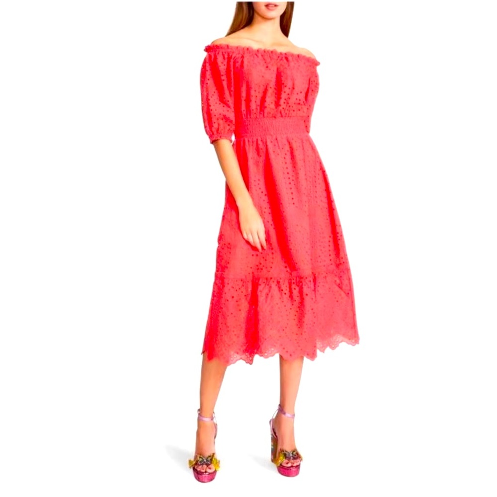 Betsey Johnson Eyelet off the shoulder dress Paradise Pink size L